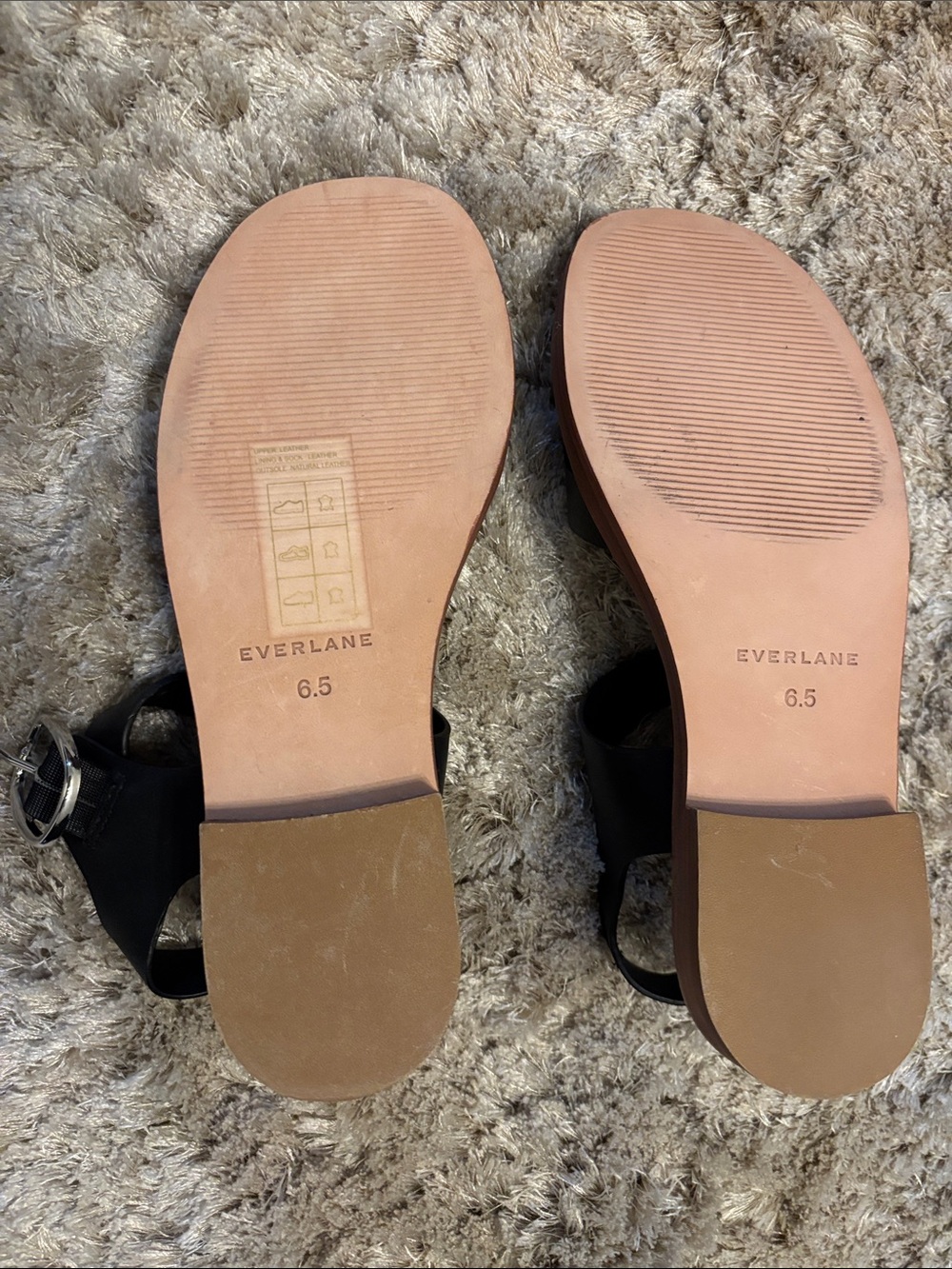 Everlane Black Leather Buckle Sandals with Tan Sole - Picture 4 of 8